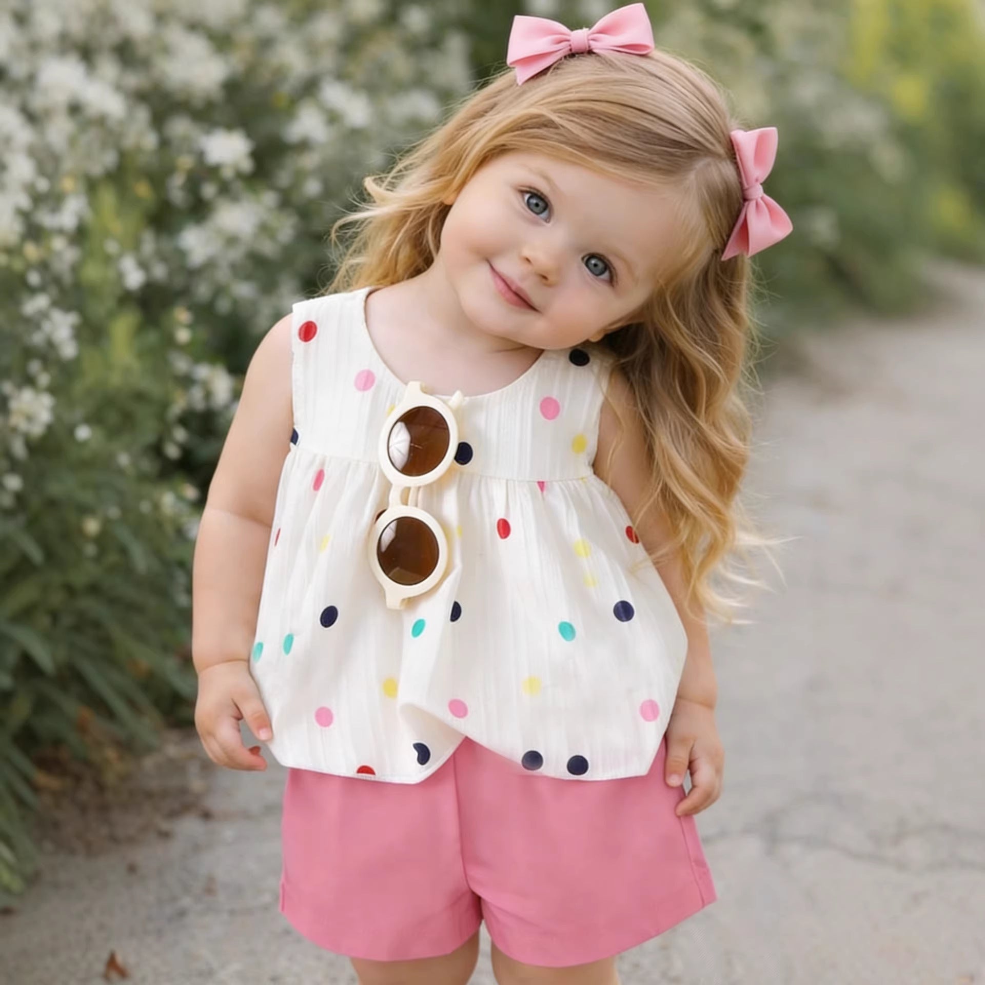 Baby Girl Polka Dot Top & Pink Shorts Set
