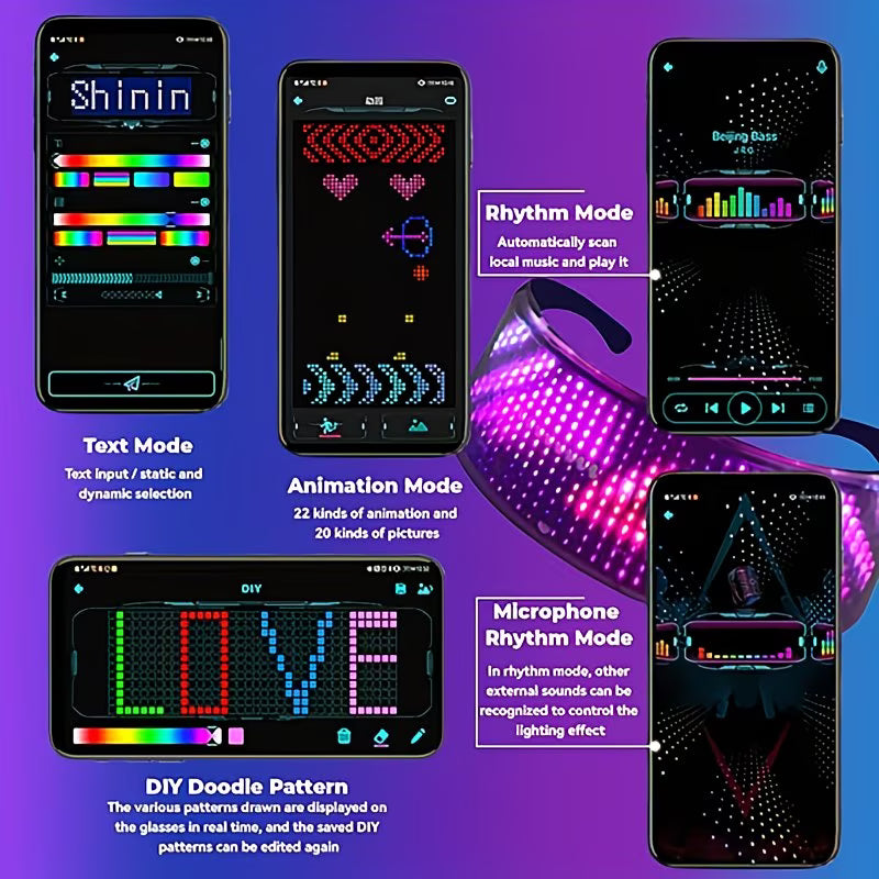🔥 App-Controlled Full-Color LED Glasses – Customize Dynamic Lights for Parties & Festivals! 🎉