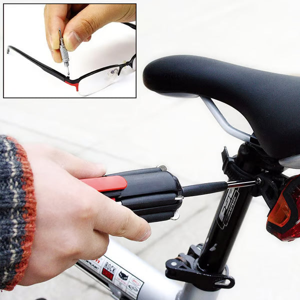 वर्कलाइट र फ्ल्यासलाइट सहित १ औजारमा ८ स्क्रूड्राइभरहरू