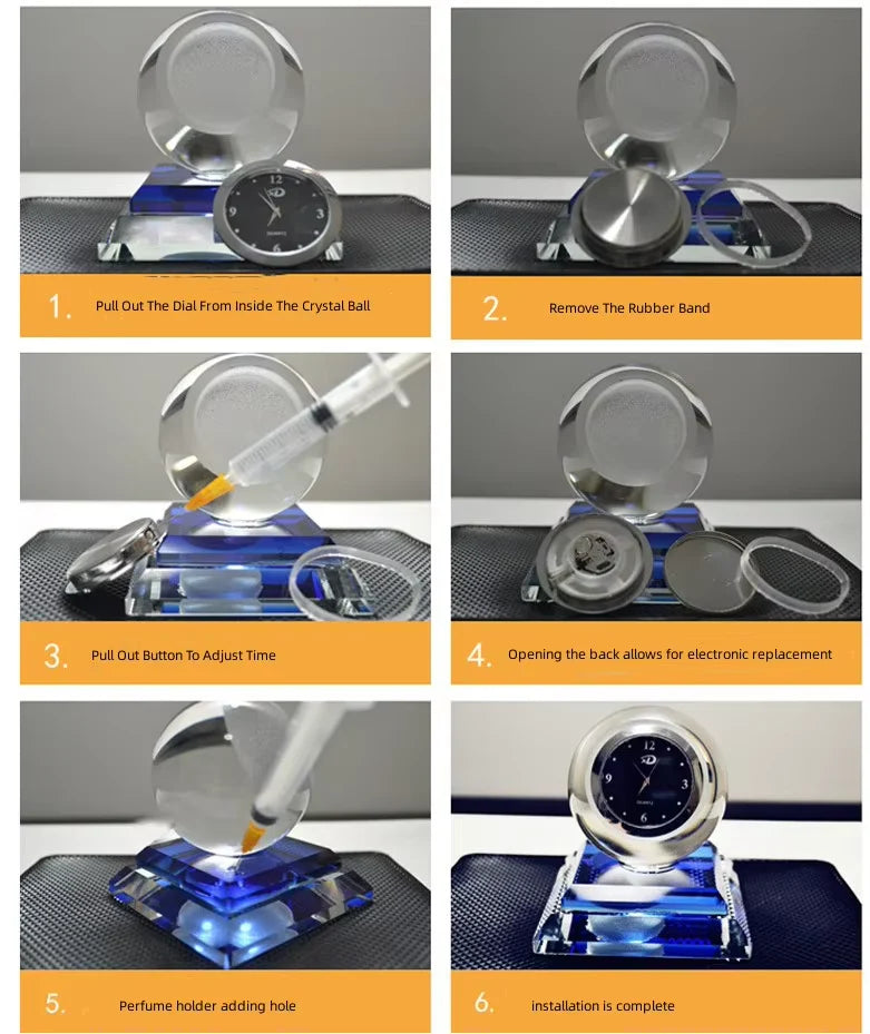 Crystal Ball Clock Car Interior Decoration Crystal Ball Clock