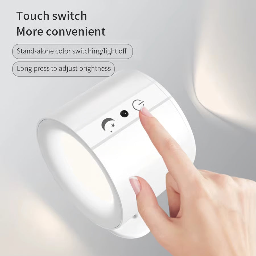 360° Rotatable Rechargeable Touch Wall Lamp with Double Sided Light Source