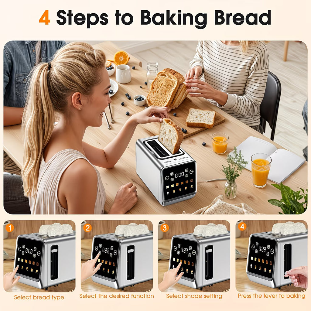 2-Slice Smart Touchscreen Stainless Steel Toaster with Memory Function