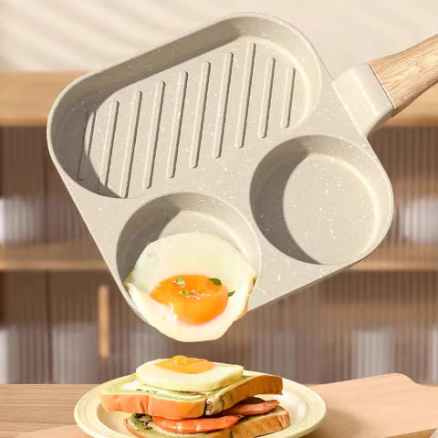 ३-इन-१ ब्रेकफास्ट फ्राइ प्यान - नन-स्टिक, छिटो समान रूपमा तताउने र सजिलै सफा हुने