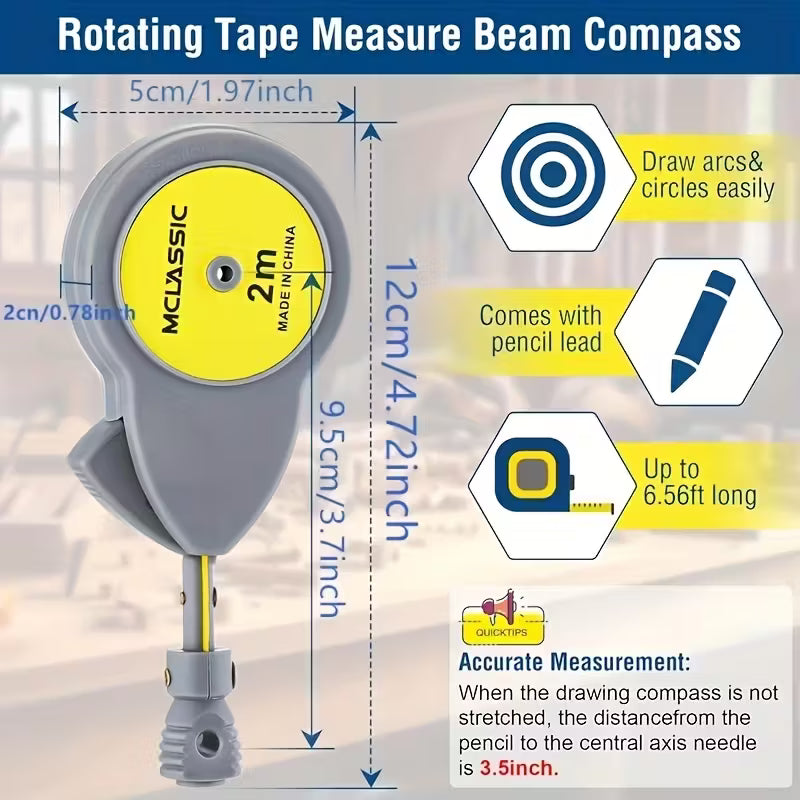 २ मि एल्यो वुडवर्किङ सर्कल मापन टेप, १० पेंसिल लिडसहित, सटीक मार्किङ कम्पास