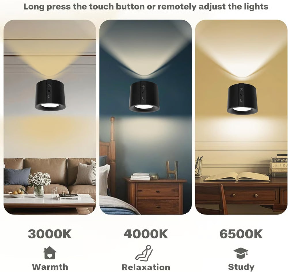 360° Rotatable Rechargeable Touch Wall Lamp with Double Sided Light Source