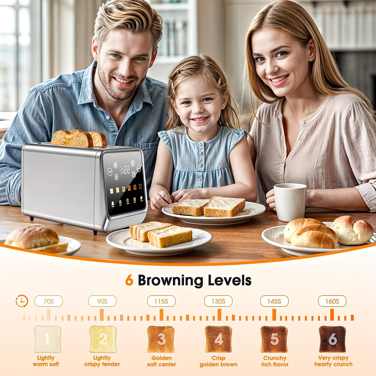 Toaster Keyboard 2-Slice Smart Touchscreen Stainless Steel Toaster with Memory Function ...