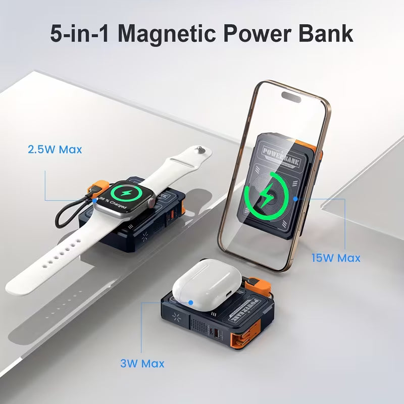 🔥 5-in-1 स्मार्ट AC प्लग पावर बैंक | 10000mAh | 22.5W फास्ट चार्ज | म्याग्नेटिक वायरलेस चार्ज | घुम्ने स्ट्यान्डसहित 🔥