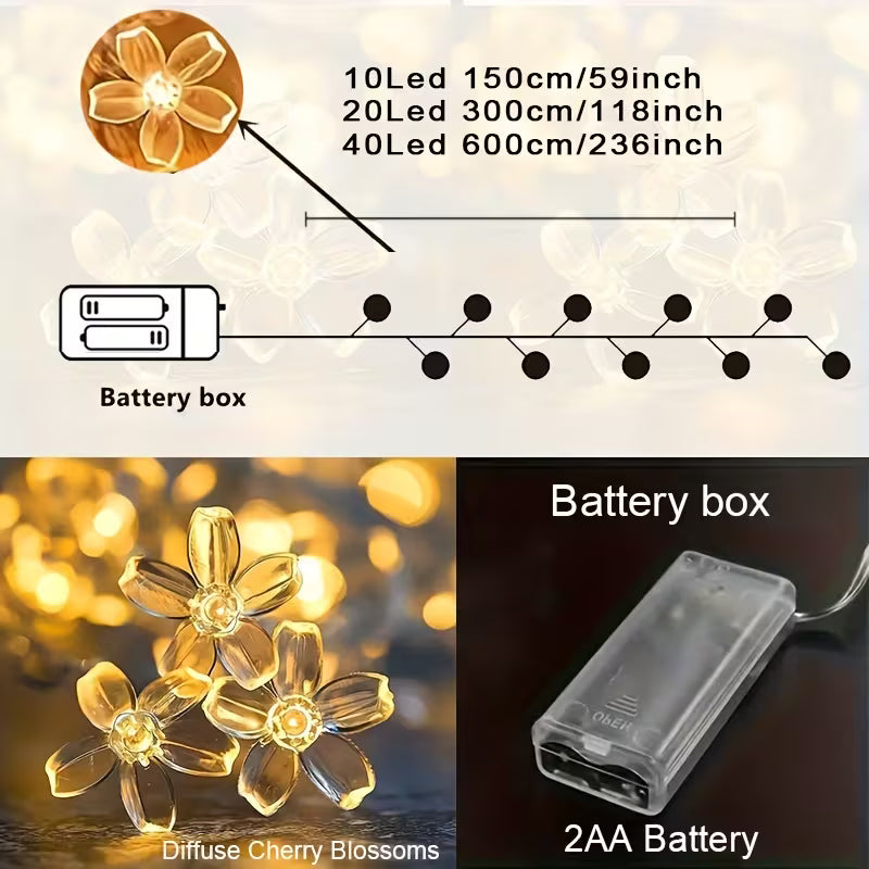 Cherry Blossom Fairy Lights, 1 String, Battery Operated