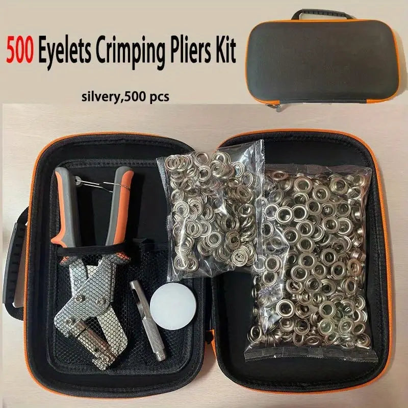 ५०० पीस हेभी-ड्युटी ग्रोमेट टूल किट, ह्यान्डहेल्ड प्रेस र होल पञ्चसहित।