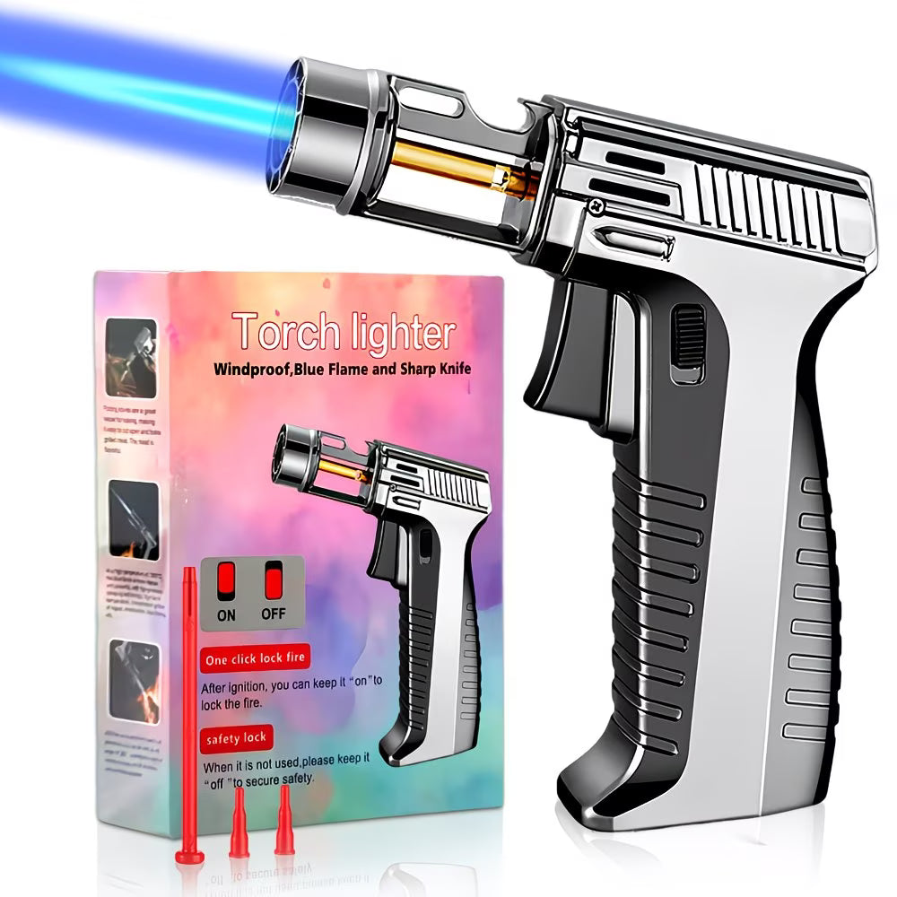 Butane Torch Lighter with Safety Lock & Adjustable Flame