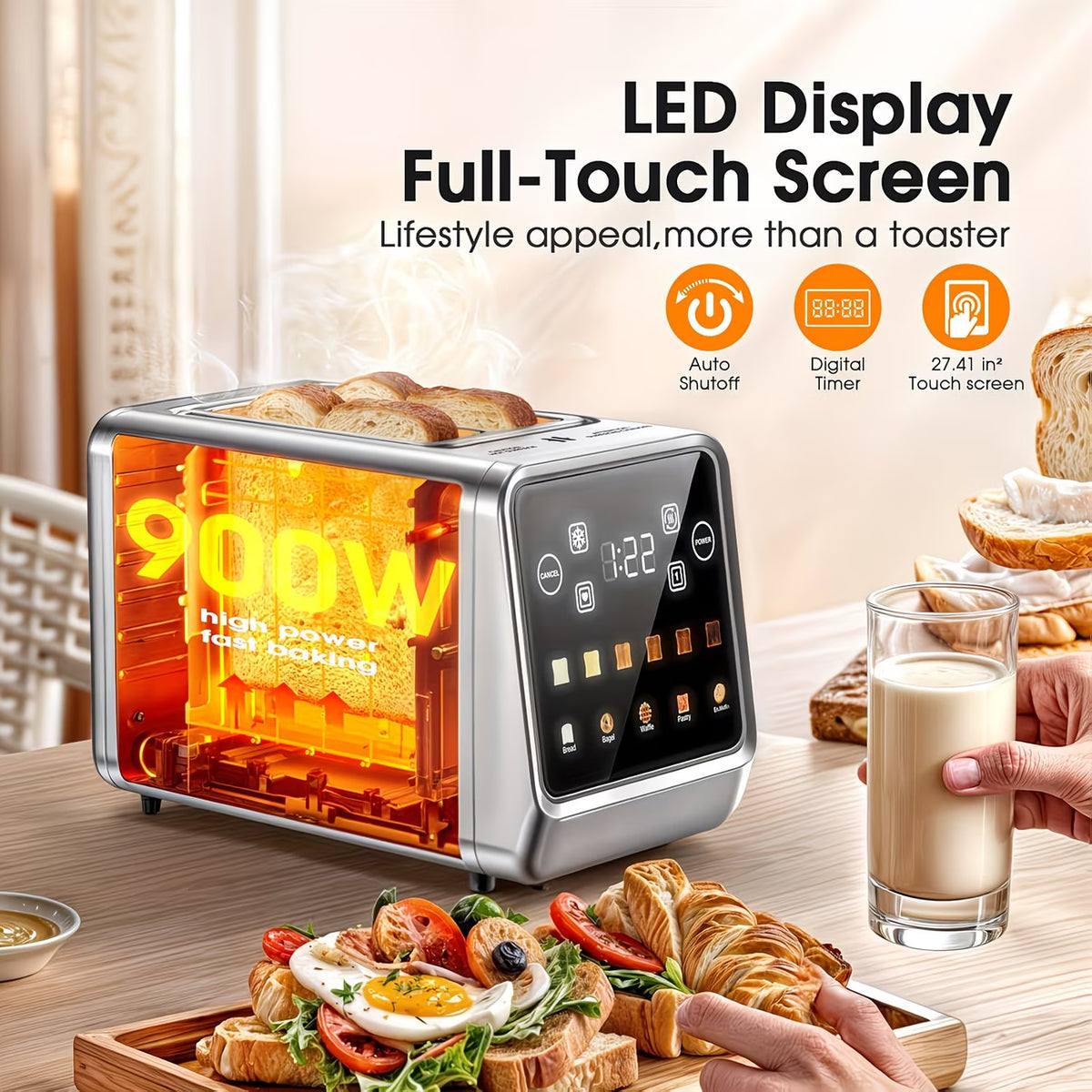 Toaster Keyboard 2-Slice Smart Touchscreen Stainless Steel Toaster with Memory Function ...