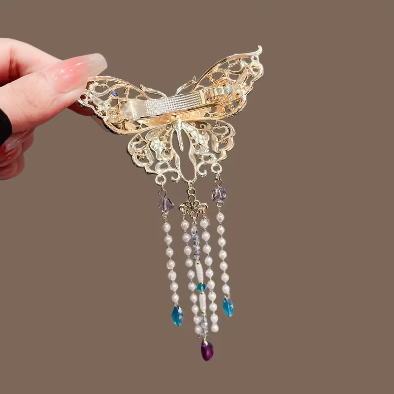 Elegant Deep Purple Bow & Tassel Hairpin - Classical Chinese Hair Clip