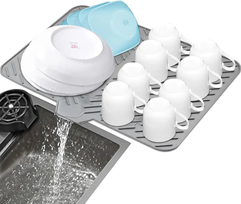 Silicone Large Size Dish Drying Mat with Built-in Drain Lip Dish Drainer Mats for Kitchen Counter Easy-Clean High
