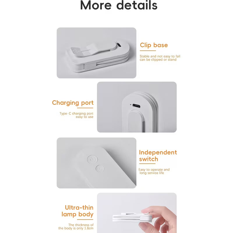 3-Color Temperature Adjustable Portable Clip Reading Light