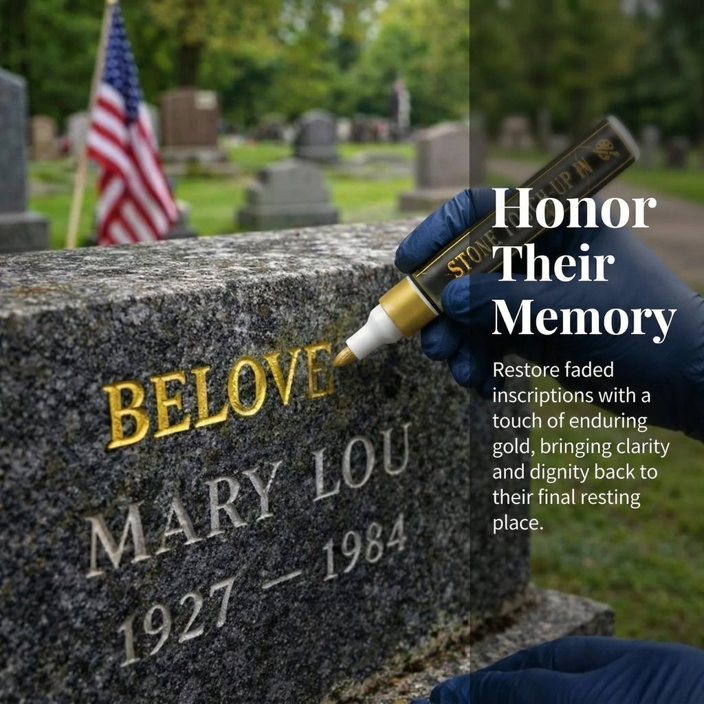 💛 Golden Tombstone Marker – Restore Names & Dates, Weatherproof & Precise ✍️🕊️
