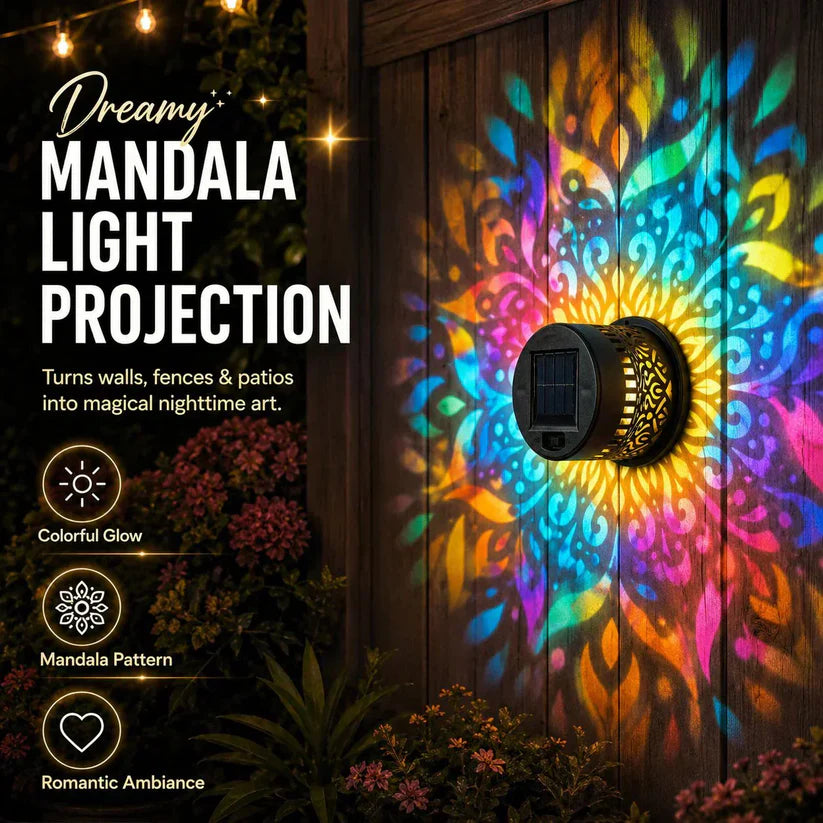 💥Solar Mandala Wall Light Outdoor Garden Fence Projector Lamp Patio Ambient Decor