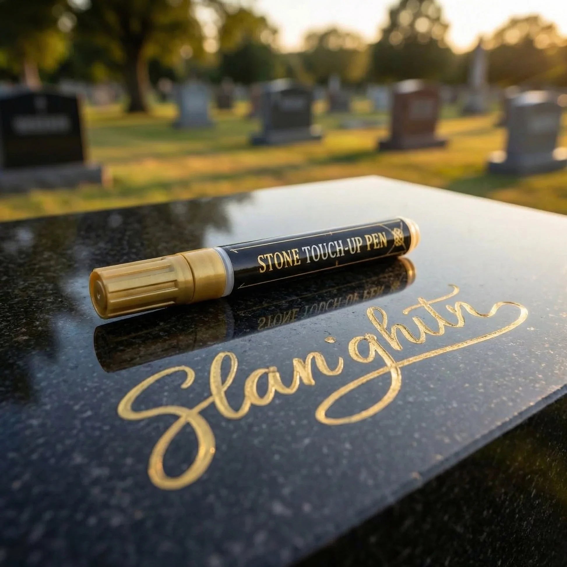 💛 Golden Tombstone Marker – Restore Names & Dates, Weatherproof & Precise ✍️🕊️