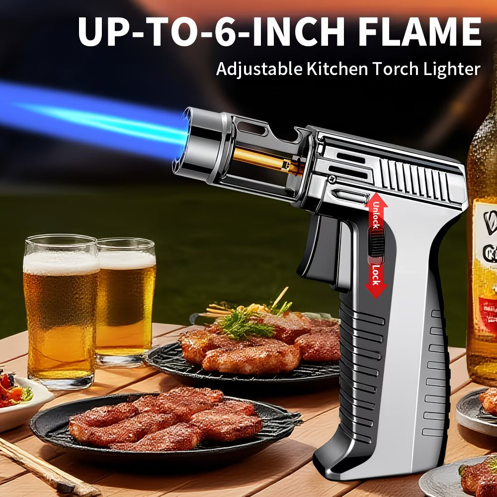 Butane Torch Lighter with Safety Lock & Adjustable Flame