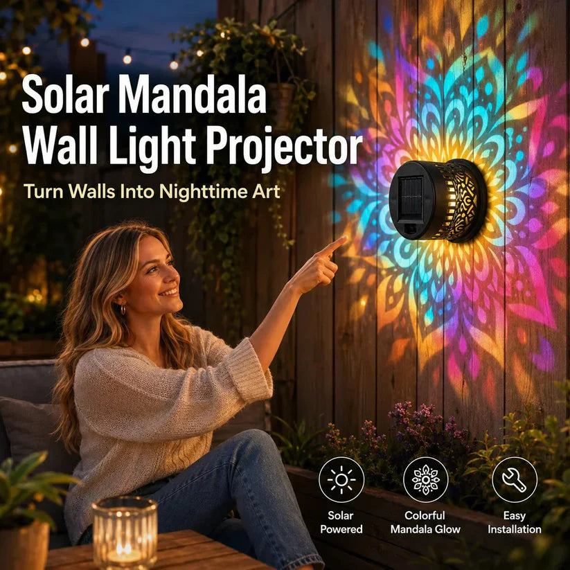 💥Solar Mandala Wall Light Outdoor Garden Fence Projector Lamp Patio Ambient Decor