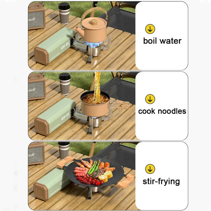 क्यासेट फोल्डिङ पोर्टेबल हावाबाट सुरक्षित ब्युटेन क्याम्पिङ स्टोभ