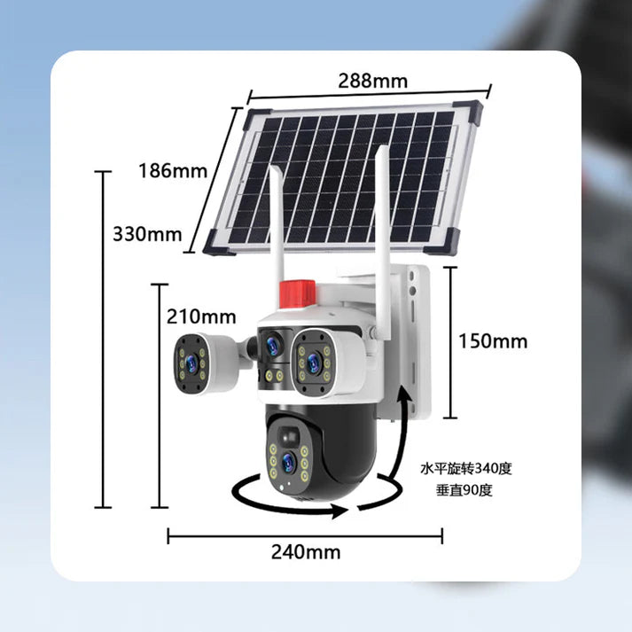 🎥 Triple-Lens Solar 360° Dome Camera