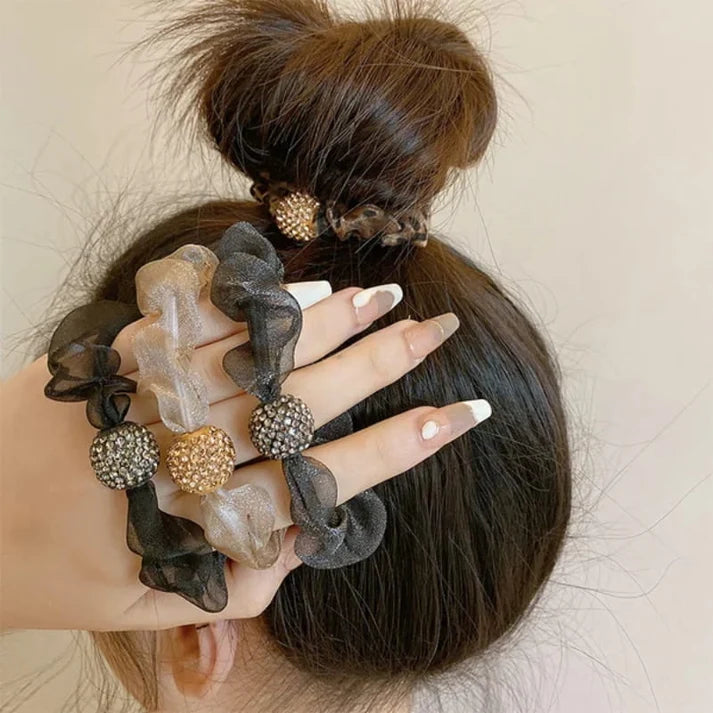 Elegant Rhinestone Mesh Hair Ties—