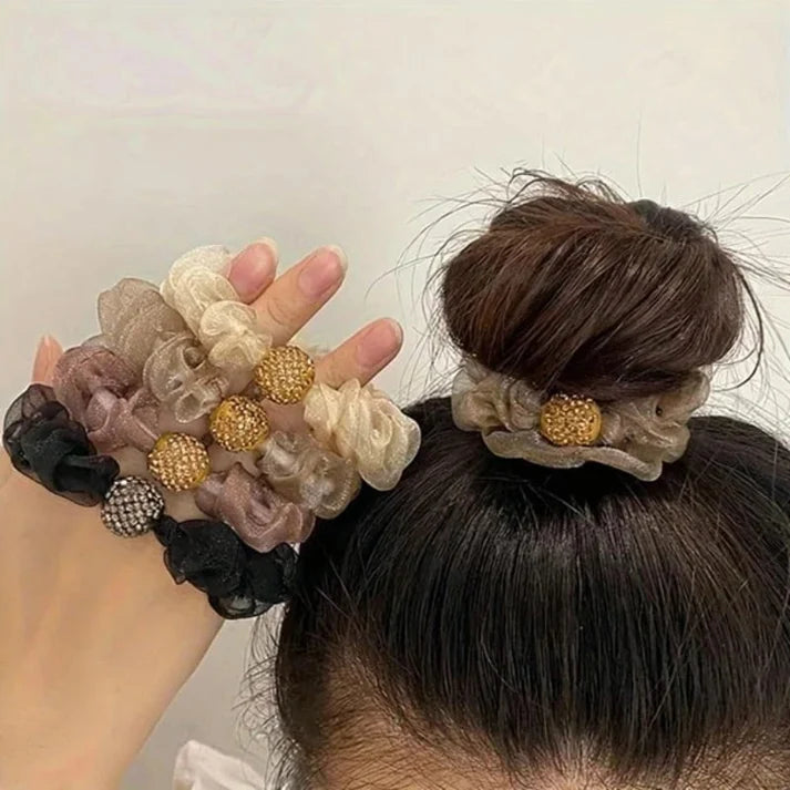 Elegant Rhinestone Mesh Hair Ties—