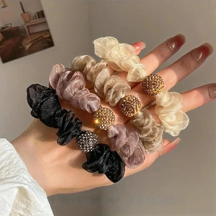 Elegant Rhinestone Mesh Hair Ties—