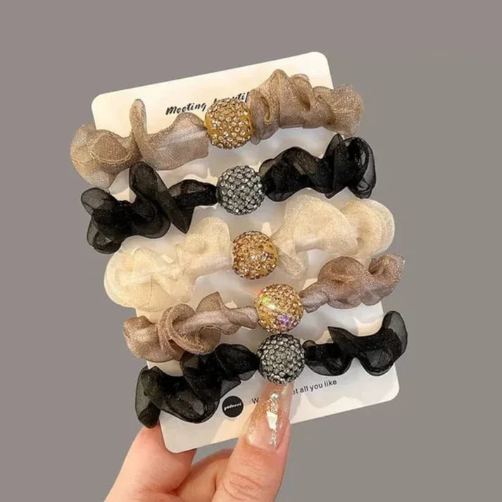 Elegant Rhinestone Mesh Hair Ties—