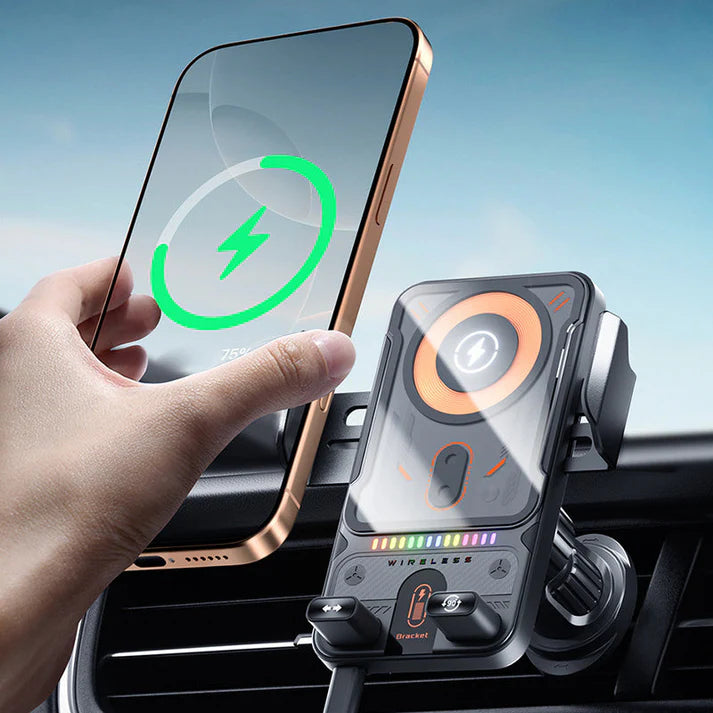 Smart 2-in-1 Automatic Rotating Car Phone Holder and Wireless Charger