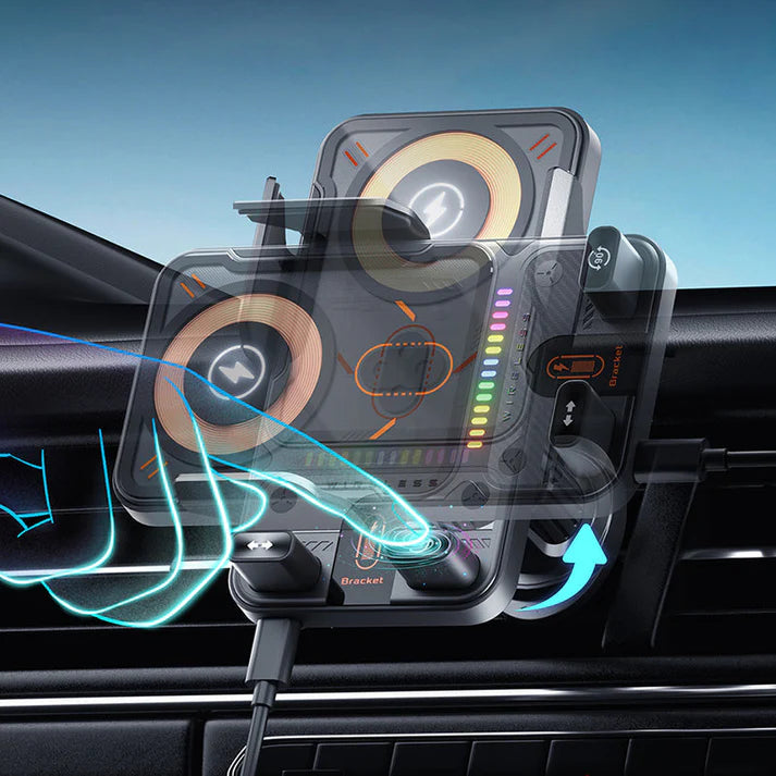 Smart 2-in-1 Automatic Rotating Car Phone Holder and Wireless Charger