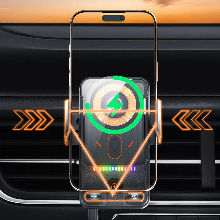 Smart 2-in-1 Automatic Rotating Car Phone Holder and Wireless Charger