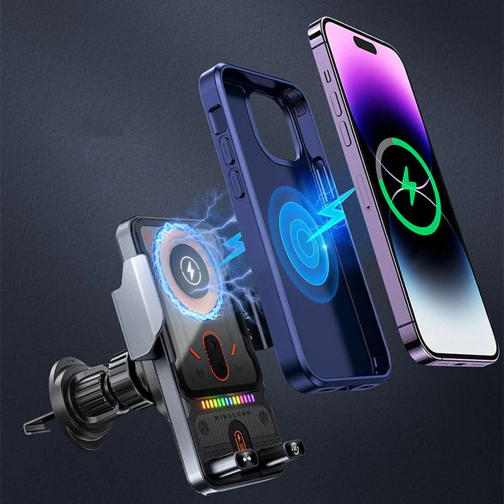 Smart 2-in-1 Automatic Rotating Car Phone Holder and Wireless Charger