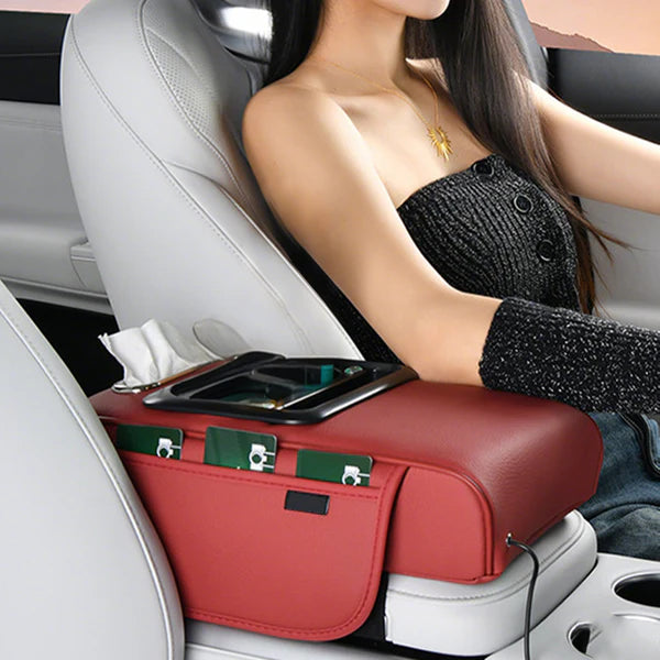 यूएसबी चार्जिङ पोर्टसहितको कार आर्मरेस्ट अर्गनाइजर