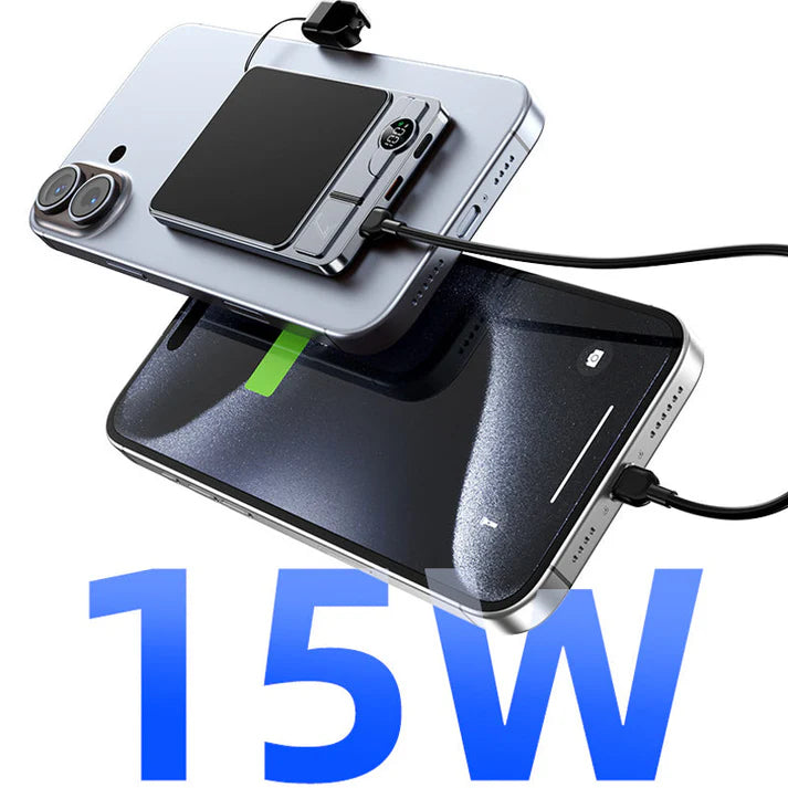 ✨ 3-in-1 Magnetic Portable Charger – Wireless, Built-in Stand, Slim 🍃