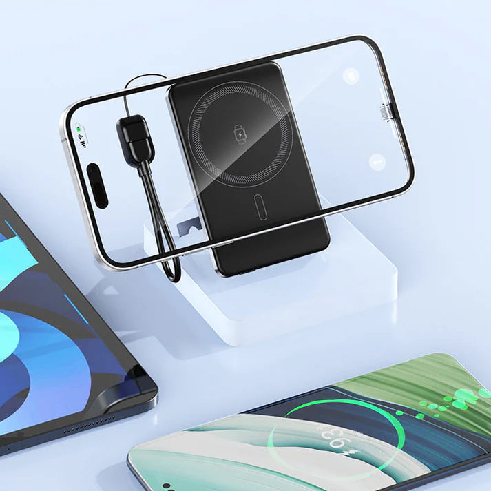✨ 3-in-1 Magnetic Portable Charger – Wireless, Built-in Stand, Slim 🍃