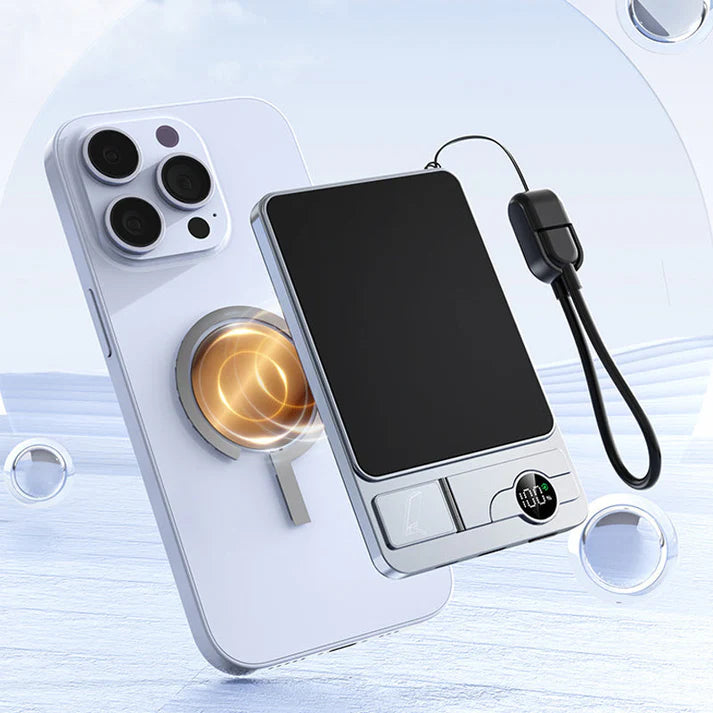 ✨ 3-in-1 Magnetic Portable Charger – Wireless, Built-in Stand, Slim 🍃
