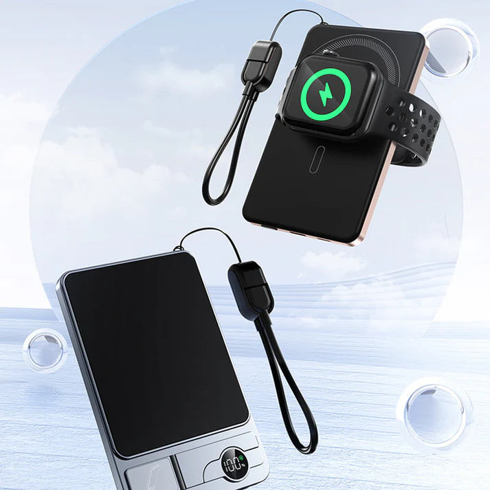 ✨ 3-in-1 Magnetic Portable Charger – Wireless, Built-in Stand, Slim 🍃