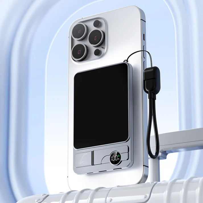 ✨ 3-in-1 Magnetic Portable Charger – Wireless, Built-in Stand, Slim 🍃