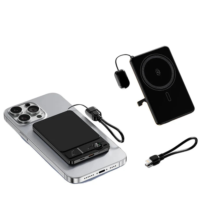 ✨ 3-in-1 Magnetic Portable Charger – Wireless, Built-in Stand, Slim 🍃