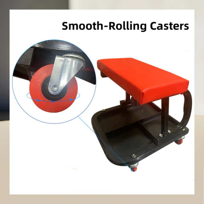 Rolling Shop Stool for Garage with Tool Organizer Tray