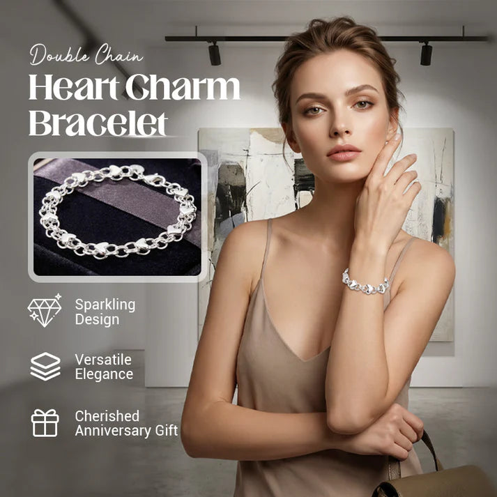 Double Chain Heart Charm Bracelet