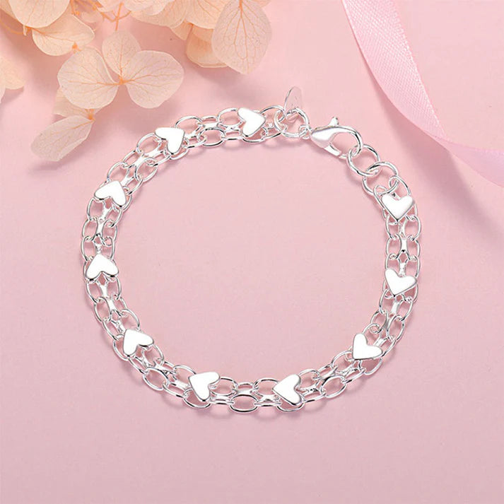 Double Chain Heart Charm Bracelet